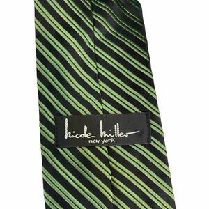 Nicole‎ Miller Men's Tie Career 100% Silk Green Black Diagonal Striped One Size